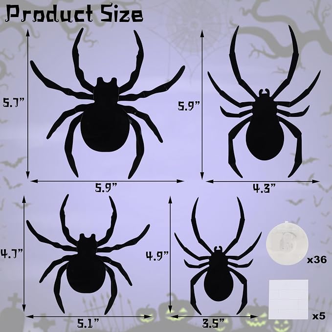 DR.DUDU 36 Pack Halloween Wall Decor Light up Spiders Window Decorations | Multi-Color LEDs, 3D Spider Stickers, Removable Wall Decals, Assorted Sizes, For Indoor Outdoor Bathroom Home Party