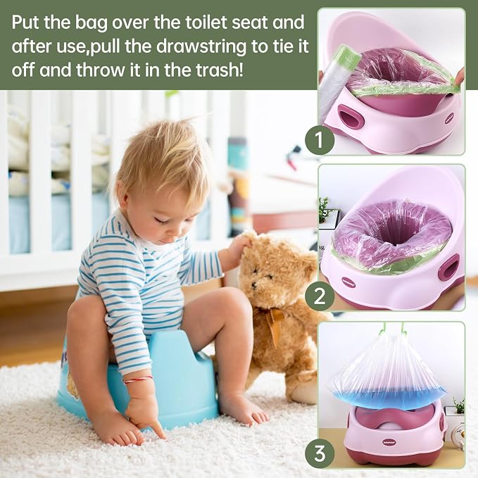 200 Pack Portable Potty Chair Liners with Drawstring,Disposable Potty Liners Bags,Training Toilet Seat Potty Bags for Kids Toddler Pet Outdoors