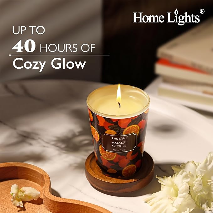 HomeLights 1-Wick Candles for Home Scented - 6.7oz Soy Wax Blend Candle Long-Lasting Fragrance, Eclectic Mixed Styles Home Decor and Housewarming Gifts, Amalfi Citrus