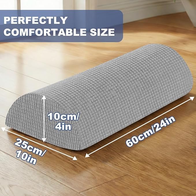 Half Moon Bolster Pillow with Straps, Knee Pillow for Back Sleeping, Under Knee Pillow for Sleeping, Relieves Pain in Legs and Knees, Machine Washable Cover, 24" X 10" X 4", Light Gray