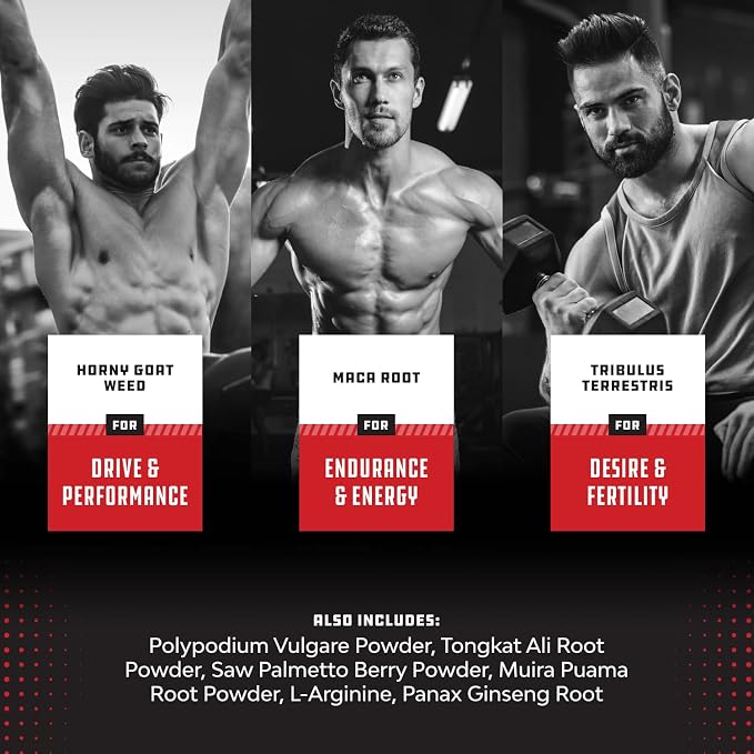 Extra Strength Testosterone Booster for Men - Natural Supplement for Men with Horny Goat Weed Maca Root Tongkat Ali and Saw Palmetto Extract for Muscle Enlargement Stamina and Strength - 60 Count