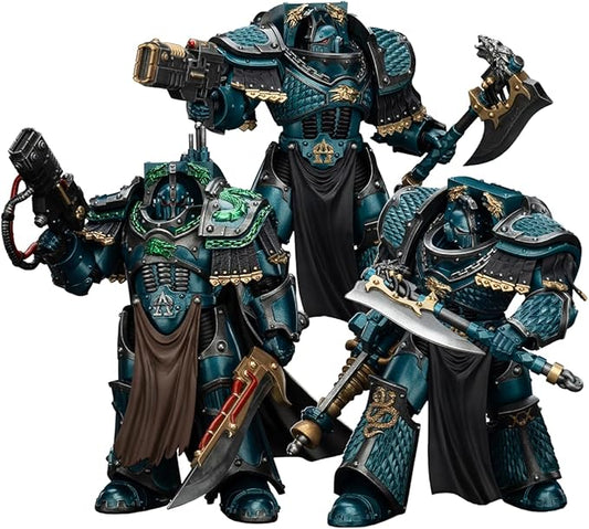 JOYTOY Warhammer 40K 1/18 Action Figure-Alpha Legion Legion Praetor in Cataphractii Terminator Armour-Terminator with Volkite Charger-Conversion Beam Cannon 3PCS Collection Model Gifts
