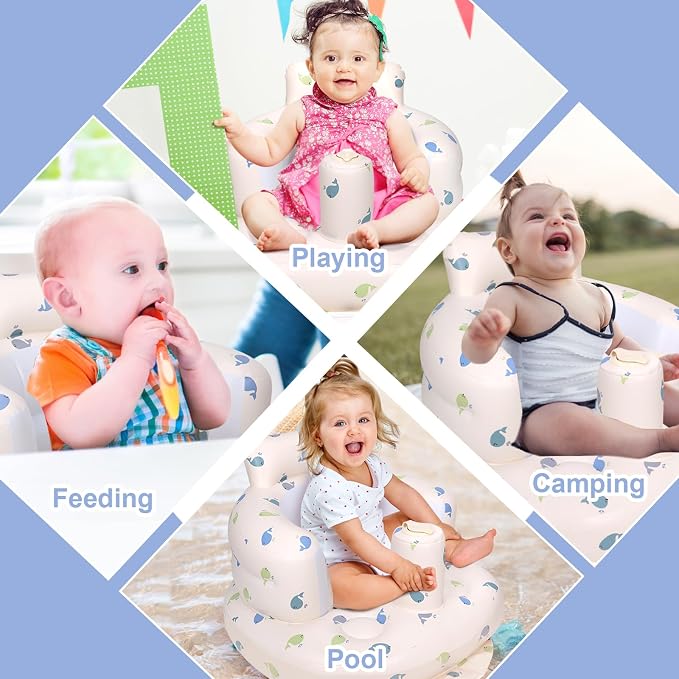 AirSwim Inflatable Baby Chair, Inflatable Baby Seat for Babies 3 Months and Up, Summer Blow Up Chair with Built in Air Pump, Bumbo Seat for Learning to Sit, Palying, Camping, Whale