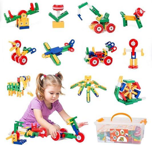SWER 200Pcs 3D Building Block Toys, Creative Interlocking Connecting Kit, Multicolor STEM Interlocking Toy Set, Montessori Toys for Preschool Kids, Building Toys for Kids Ages