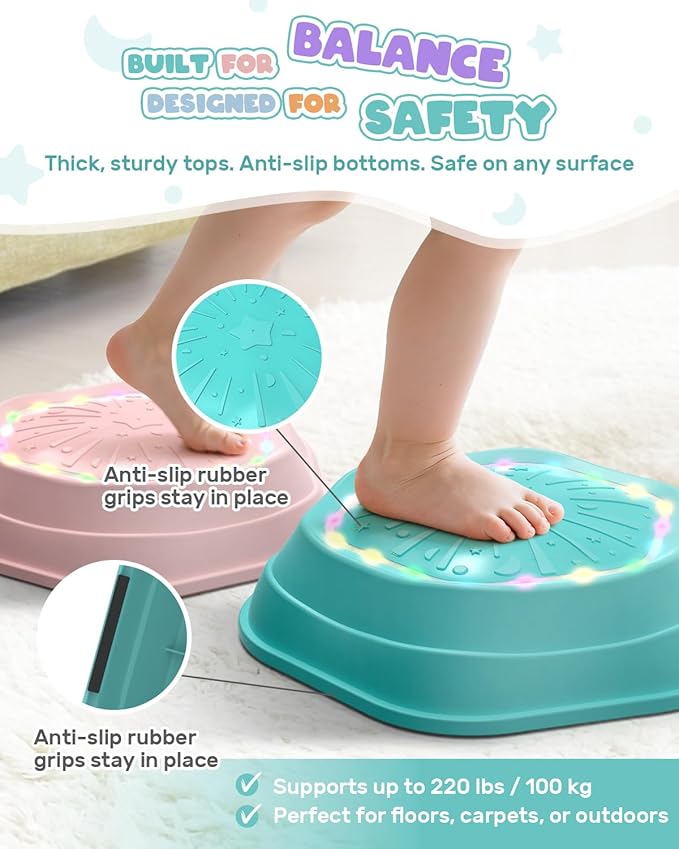 Holyton Upgraded Music Light-Up Stepping Stones for Kids, 5-Pack Sensory Balance Toys with Batteries, Non-Slip Design, for Ages 3–8, Ideal for Sensory Training, Indoor & Outdoor Play, Great Gift Idea