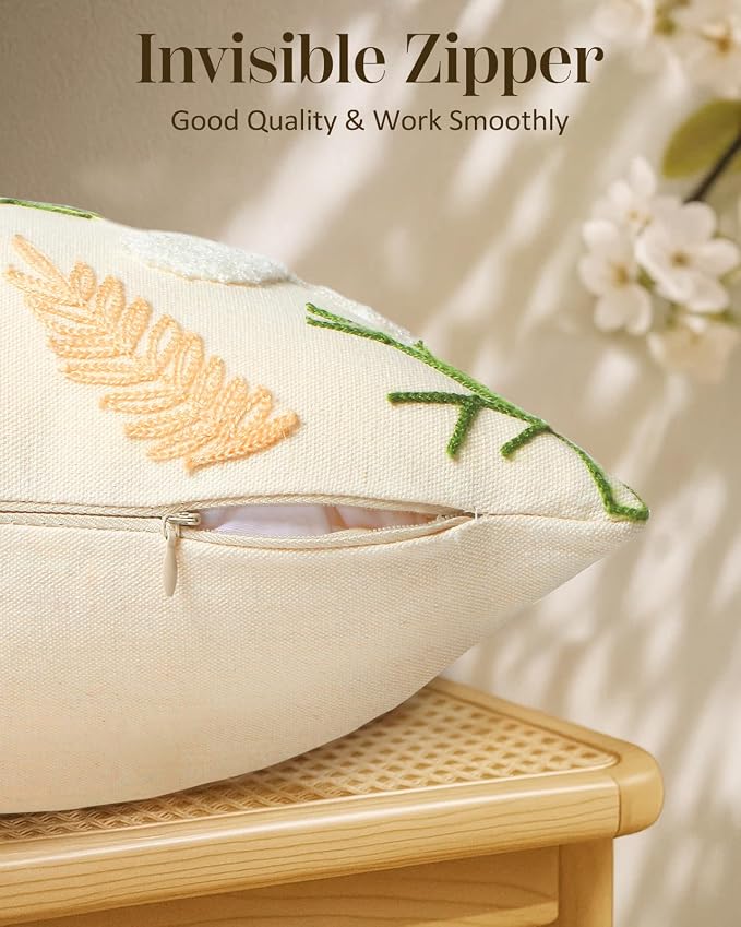 Embroidered Lumbar Pillow Cover - 20x12 Decorative Pillow Cover with Zipper Aesthetic Cute Design Boho Spring Summer Cozy Throw Pillowcase for Living Room Couch Sofa Bed, Daisy