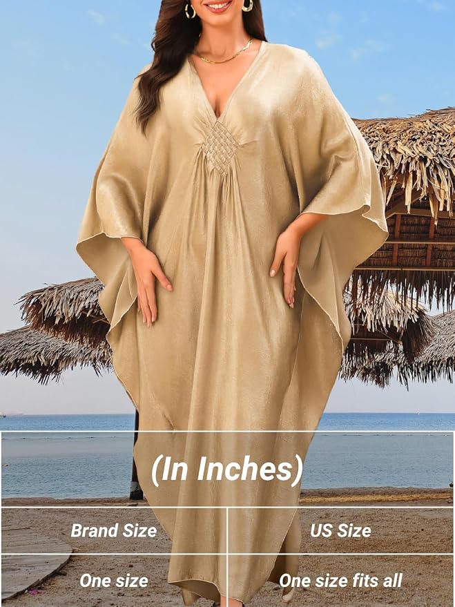 ChiaoLezhee Print Moo-Moos for Women, Kaftan Cover-Up Dresses, Sexy V-Neck High-Slit, Beach Pool-Party Coverups Muumuu Plus