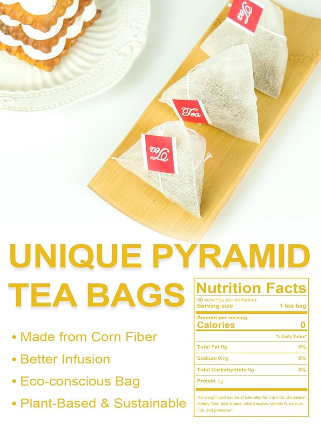TeeLux Mullein Leaf Tea Bags, 3g/Bag, 30 Count, Natural Mullein Leaves, Caffeine Free, Biodegradable Corn Fiber Pyramid Tea Bags