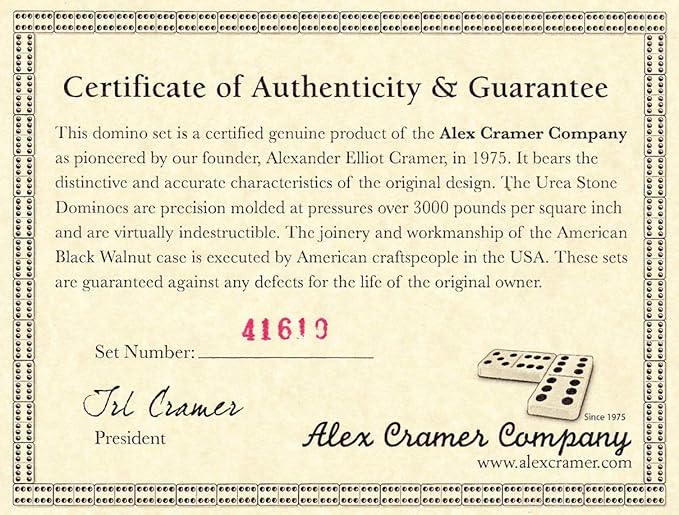 Alex Cramer Cabin Club Classic Domino Set with Black Walnut Case - Premium Quality 28 Indestructible Double-Six Dominoes (Domino Set with Personalized Brass Plate)