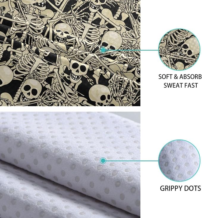Fun Skull Yoga Mat Towel Non Slip Soft Sweat Absorbent Hot Yoga Mat Towel, for Hot Yoga, Pilates and Workout-73 x 27 Inch