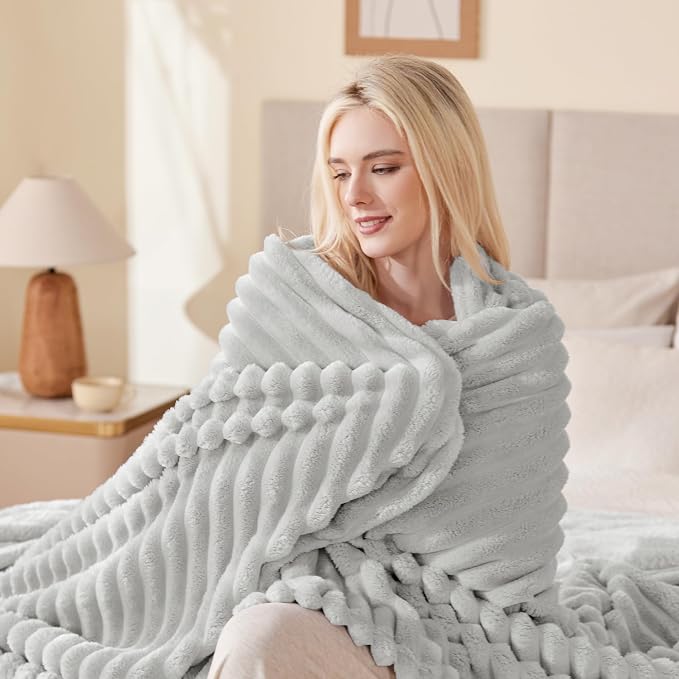 EXQ Home Gentle Soft Fleece Throw Blanket – Cozy Lightweight Blanket for Couch Bed – All-Season Warm Fuzzy Flannel Blanket for Women Mom Her – Gifts for Birthday(60"x80",Light Grey)