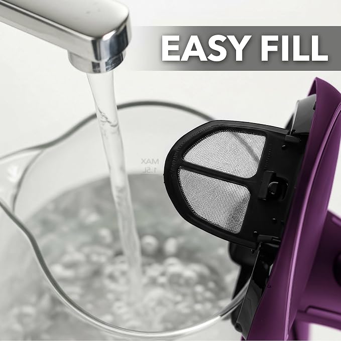 OVENTE Electric Kettle, 1.5L Borosilicate Glass Countertop Water Heater and Boiler for Coffee or Tea, BPA-Free, Auto Shut-Off, Boil-Dry Protection, Removable and Washable Spout Filter, Purple KG83P