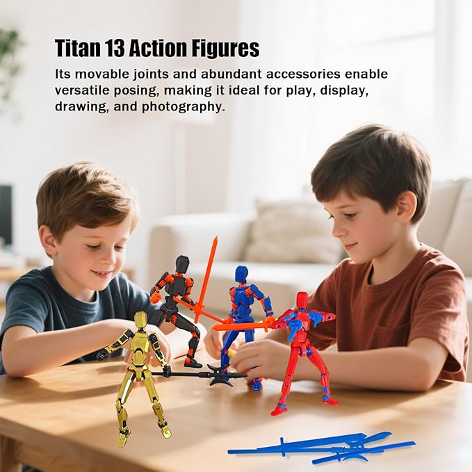 (Assembly Completed) T13 Action Figure Set, 4PCS Robot 3D Printed Toys Lucky Titan 13 Action Figure with Multiple Accessories, Dummy 13 Multi-Jointed Movable, Gifts for Boys and Girls (4PCS)