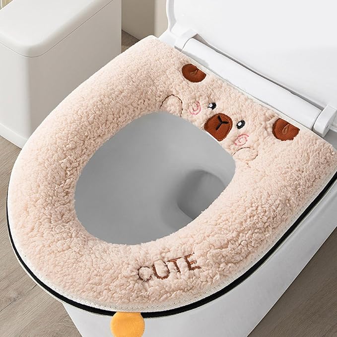 Cartoon Toilet Seat Cover, Plush Warm Soft Easy Installation Easy Winter Toilet Seat Cover for Home Bathroom