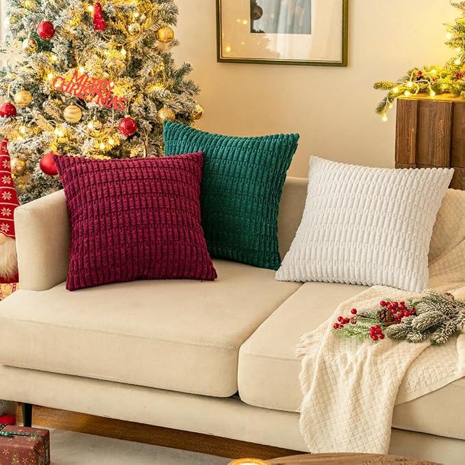 MIULEE Corduroy Decorative Throw Pillow Covers 20x20 Pure White Pack of 2 | Soft Boho Striped Pillow Covers Modern Farmhouse Home Decor For Sofa Living Room Couch Bed