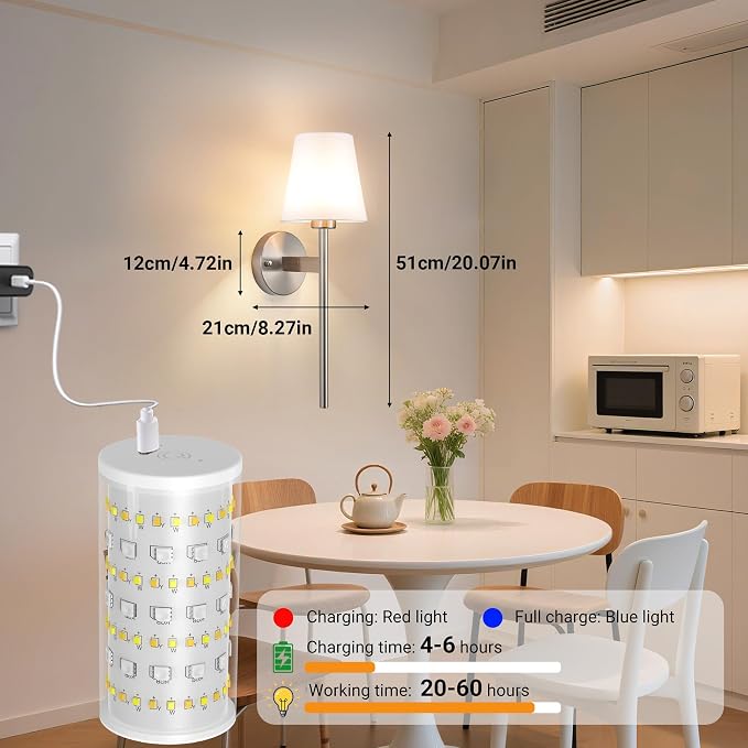 Battery Operated Wall Sconces Set Of 2, Wireless Battery Wall Light With 10000mAh RGB Rechargeable Magnetic Bulb, Rechargeable Wall Sconce With Remote Control For Bedroom, No Electrician Required