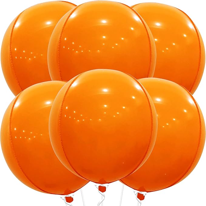 KatchOn, Orange Foil Balloons - Big, 22 Inch, Pack of 6 | 4D Foil Metallic Balloon for Thanksgiving Decorations | Mylar Balloons for Basketball Party, Birthday, Wedding, Carnival, Orange Party Decor