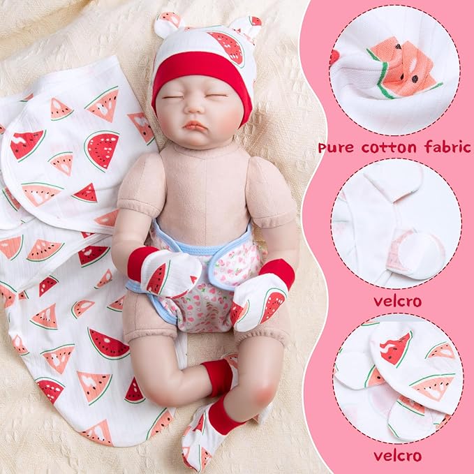 Reborn Baby Doll Clothes Set 5-Pieces Swaddle Blanket and Adjustable Reusable Diaper for 17-22 Inch Newborn Dolls Soft Sleeping Sack Realistic Doll Accessories