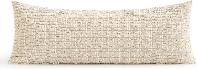 MIULEE Lumbar Corduroy Throw Pillow Cover for Bed 14x36 Cream White | Pack of 1 Soft Long Decorative Cushion Cover Boho Farmhouse Accent Pillowcase Sofa Couch Livingroom Home Decor