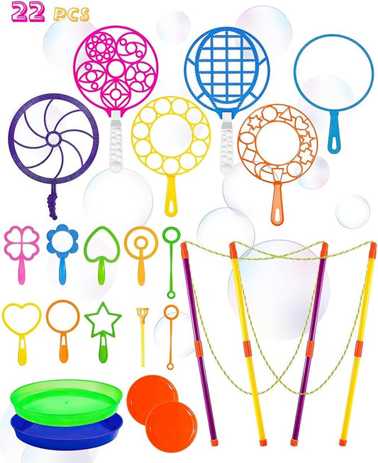 Giant Bubble Wands, Big Bubble Wands Toys Set with Tray Bulk Funny Bubbles Maker for Kids Toddlers Adults Summer Outdoor Activities Birthday Gifts Bubble Party Favors, 22 Pcs