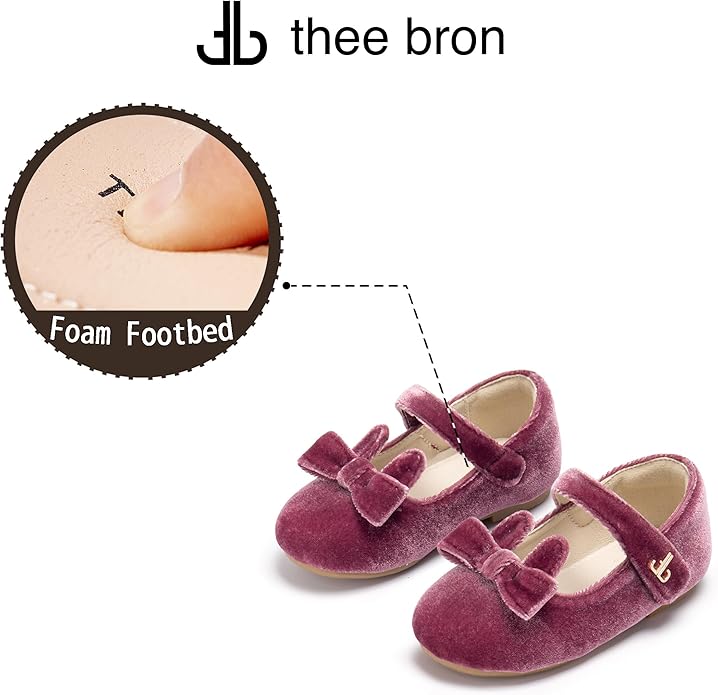 THEE BRON Mary Jane Ballet Flats - Girls' Dress Shoes with Hook & Loop Closure