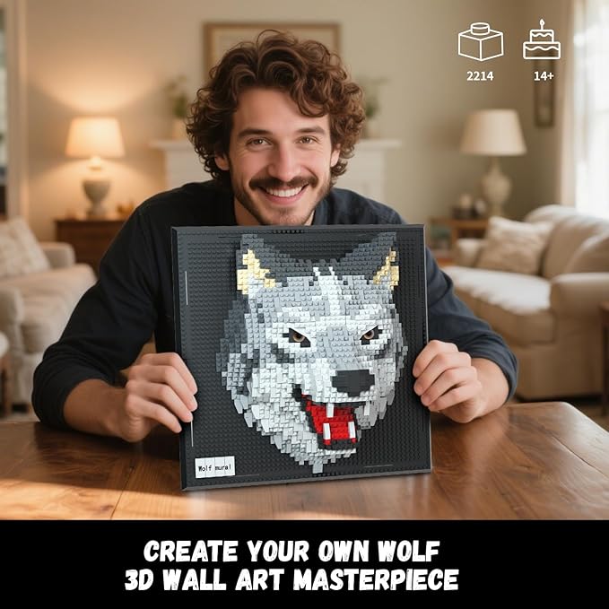 Wolf Animal 3D Wall Art Micro Mini Building Blocks Set for Adults, Unique Home Wall Decor or Table Display, No Compatible with Lego, Ideal Birthday Toy for Kids Teens (2214 PCS)