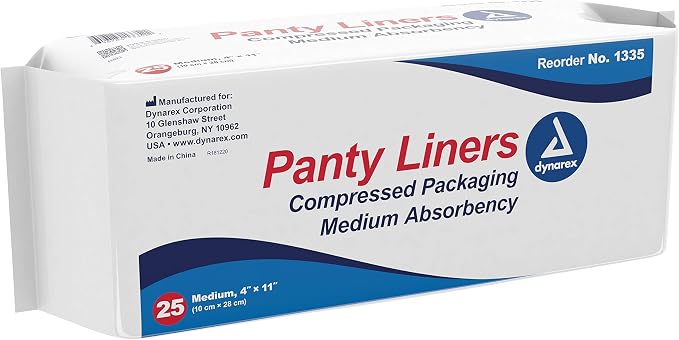 Dynarex Unisex Incontinent Pad Pant Liner 4 X 11 Inch 1335, 25 Ct