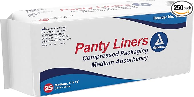 Dynarex Unisex Incontinent Pad Pant Liner 4 X 11 Inch 1335, 250 Ct