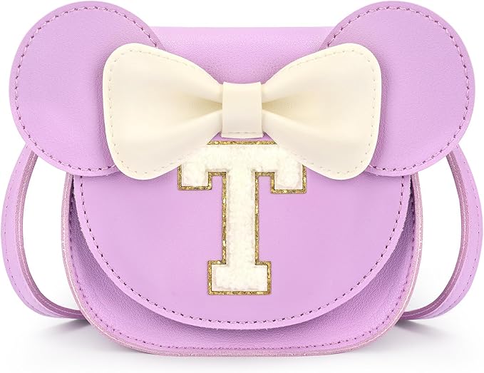 mibasies Toddler Purse Girl Gifts: Girls Birthday Gifts for 3-8 - Toys for Ages 2-4 Girls Mouse Ears Purse, Purple, Letter T