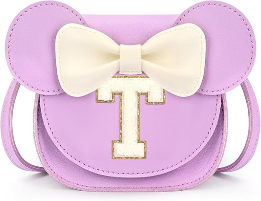 mibasies Toddler Purse Girl Gifts: Girls Birthday Gifts for 3-8 - Toys for Ages 2-4 Girls Mouse Ears Purse, Purple, Letter T