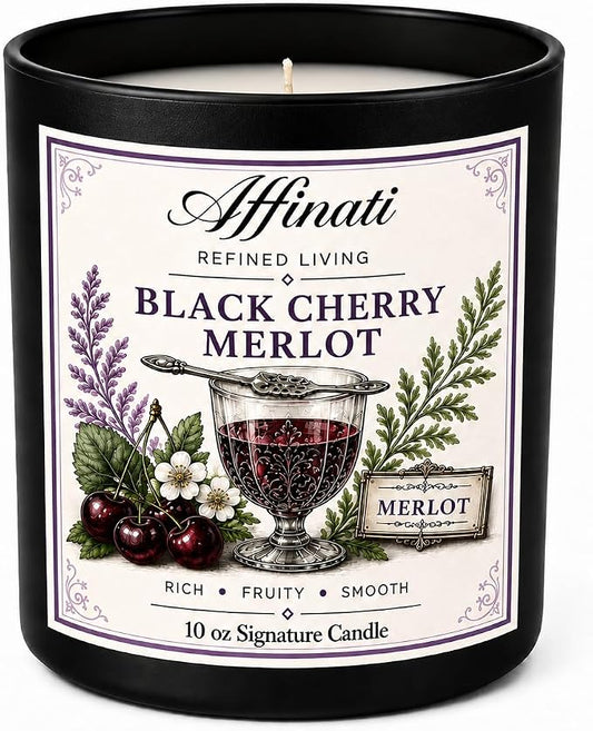 Affinati Black Cherry Merlot 10 oz Scented Candle – Long Lasting Luxury Soy Blend Candle for Home, Strong Scent Throw Deep Rich Fruit Wine Candle, Premium Clean Burning Elegant Gift for Women