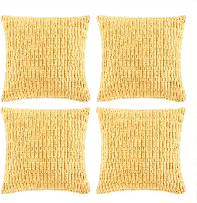 Fancy Homi 4 Packs Decorative Throw Pillow Covers for Living Room Couch Bed, Modern Farmhouse Boho Home Décor Accent Cushion Case, 16" x 16", Yellow