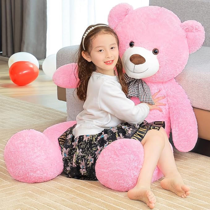 Giant Pink Teddy Bear 55" Stuffed Animals Plush Toy, Cute Life Size Big Soft Bear for Boy Girl Birthday Valentine Mother's Day, 140 CM, 7 LBs