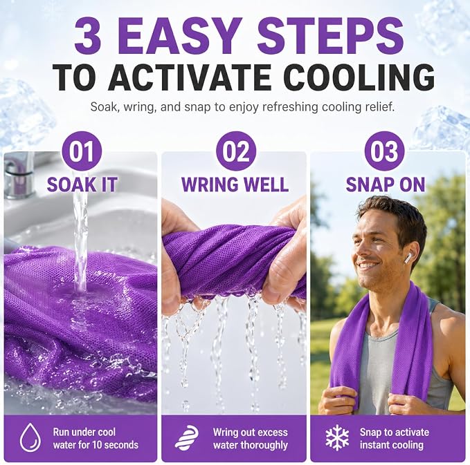 Cooling Towel for Neck and Face - 43.3" x 15.7" - Quick-Dry Microfiber - Ideal for Hot Weather, Gym, Fitness, Camping, Yoga, Run Gift - Purple