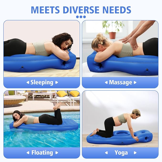 Inflatable Pregnancy Pillow with Hole - Pregnancy Blow Up Mattress, Maternity Pillow Inflatable for Prone Sleeping Includes Electric Pump, Relieves Back/Hip Pain, Blue