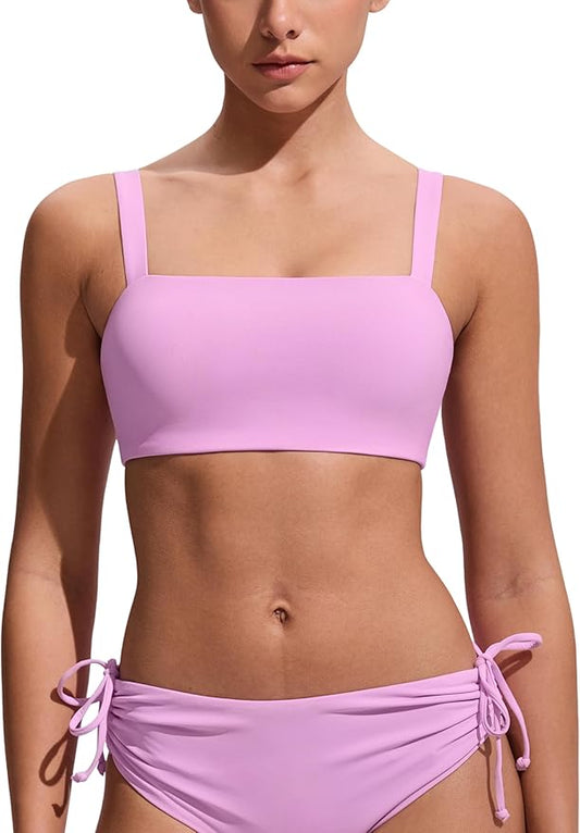 CRZ YOGA Square Neck Bikini Tops for Women - Padded Wide Straps Full Coverage Bathing Suit Swim Bra