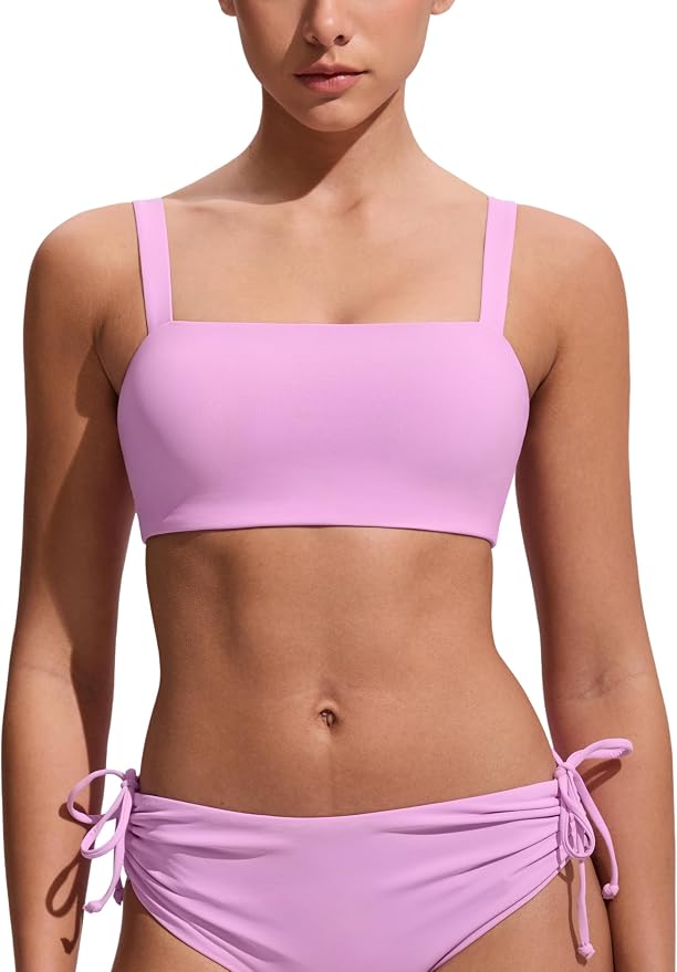 CRZ YOGA Square Neck Bikini Tops for Women - Padded Wide Straps Full Coverage Bathing Suit Swim Bra