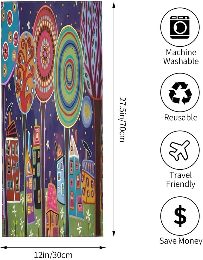 Game Room Colorful Night Landscape Microfiber Towel 12x27.5 Inches, Quick Dry Soft Travel Towel