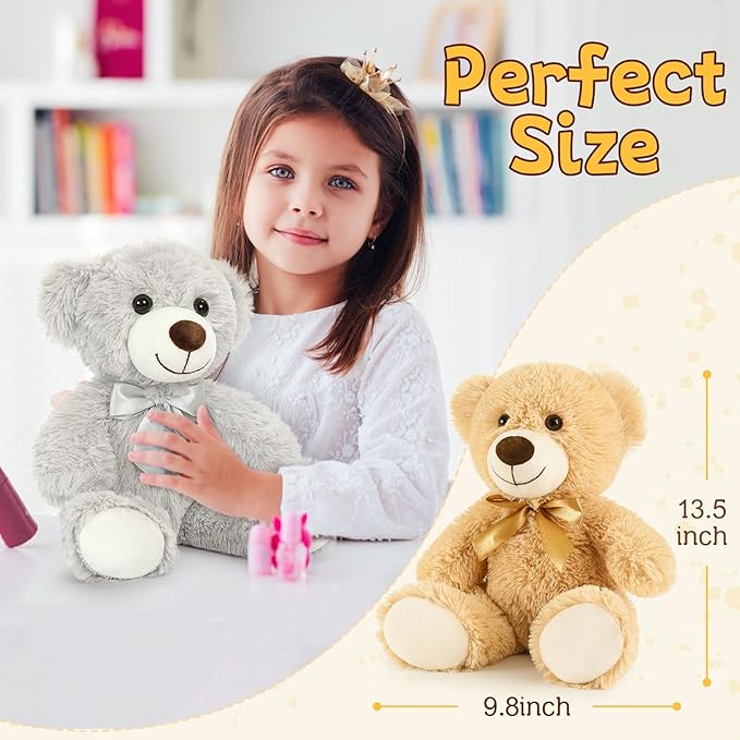 MaoGoLan 3 Pieces Bulk Teddy Bears Stuffed Animals Baby Shower, Soft Small Stuffed Teddy Bears in Bulk, 13.5" Cuddly Mini Bears Centerpiece,Wedding,Party,Engagement,Tan,Beige,Gray