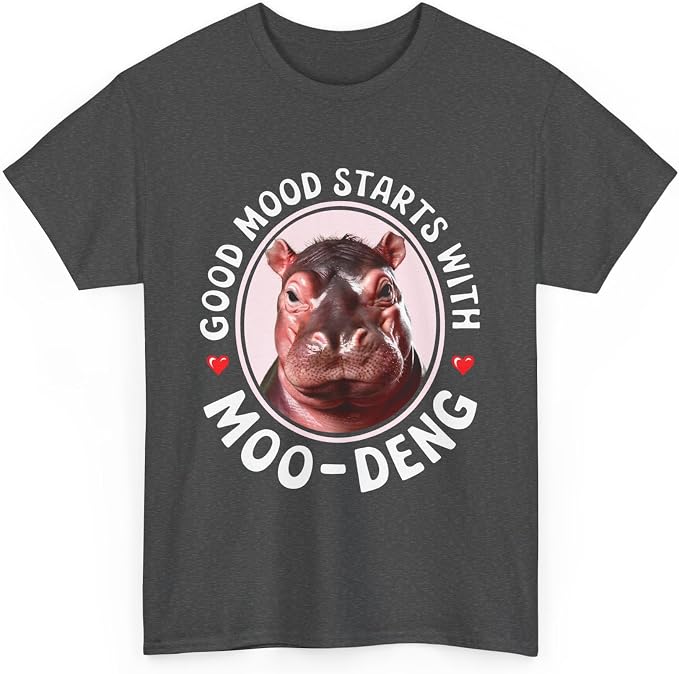 Good Mood Starts with Moo Deng Unisex T-Shirt, Funny Moo Deng Good Mood Minimalist Men and Women Shirt
