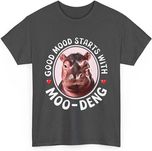 Good Mood Starts with Moo Deng Unisex T-Shirt, Funny Moo Deng Good Mood Minimalist Men and Women Shirt