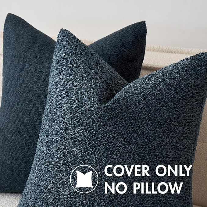MIULEE 22x22 Decorative Euro Sham Boucle Couch Pillow Covers Navy Blue | Set of 2 Textured Neutral Throw Pillow Covers, Accent Solid Pillowcases, Sofa Living Room Home Decor