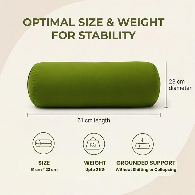 Yogikuti Iyengar Yoga Bolster for Restorative Yoga and Meditation – Lightweight Cotton Support Pillow with Handle for Easy Carry, Versatile for Pose Modification, Balance, Back Relief, and Relaxation