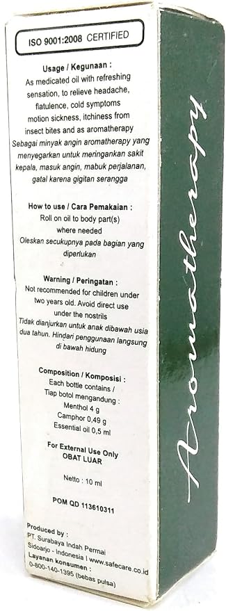 Safe Care Roll on Refreshing Oil Aromatherapy, 10 Ml (Pack of 6)