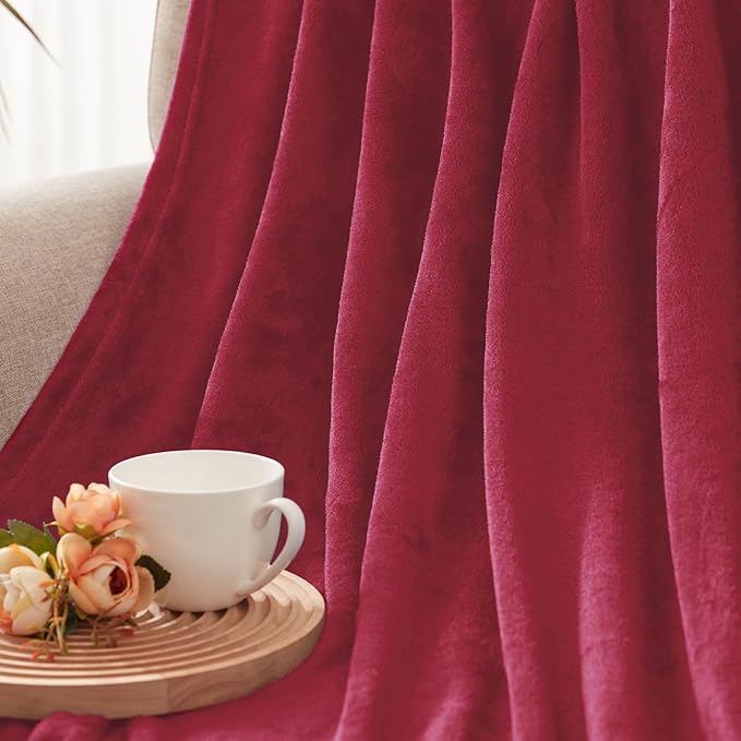 Exclusivo Mezcla Soft Fleece Blanket Queen Size for Bed, Deep Red | 90x90 Inches, Double-Sided Brushed Flannel, Lightweight Plush Cozy Blanket for Home Decor, All Season, Machine Washable