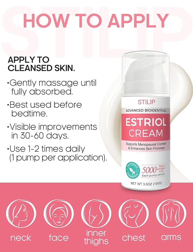 STILIP Estrogen Cream for Women–Estriol Cream for Women Menopause Support, Hydrating Phytoestrogen Moisturizer with Pueraria Mirifica & Soy Isoflavones, Firms Skin and Hormone Balance, 3.5 oz