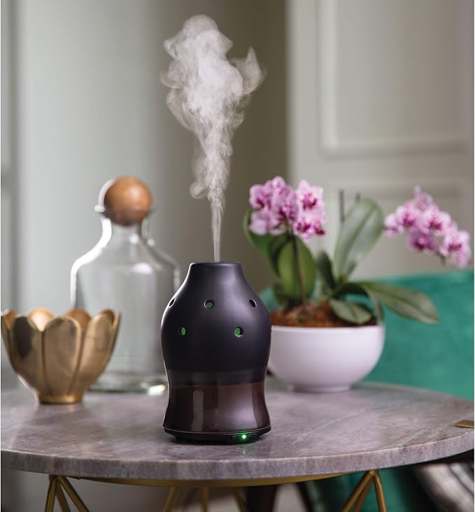 Airome Black Dipped Medium Ceramic Essential Oil Diffuser|100 mL Humidifying Ultrasonic Aromatherapy Diffuser 8 Colorful LED Lights, Intermittent & Continual Mist, Auto Shut-Off, Black