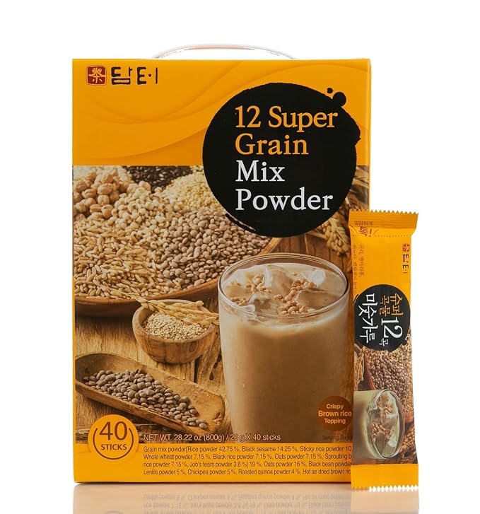 Damtuh Misugaru Powder Drink Mix – Korean 12-Grain Roasted Multigrain Blend with Quinoa, Oat, Lentil & Chickpea, Nutty Latte-Style Breakfast Drink, Caffeine-Free, 20g x 40 Stick Packs