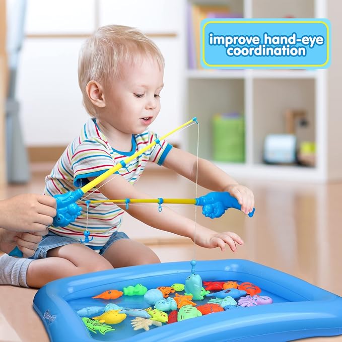 TOY Life 2-Player Magnetic Fishing Game for Kids 3-5 - Toddler Fishing Pole Set with Fish Toys - Bath & Pool Toys - Water Table Accessories - Educational Fishing Toy Rod for Boys Girls
