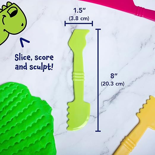 Ready 2 Learn Dough Cutting Tools | 4 Piece Playdough Accessories | 2 Knives and 2 Spatulas | Clay and Dough Tools for Toddlers | Chunky Plastic Cutters
